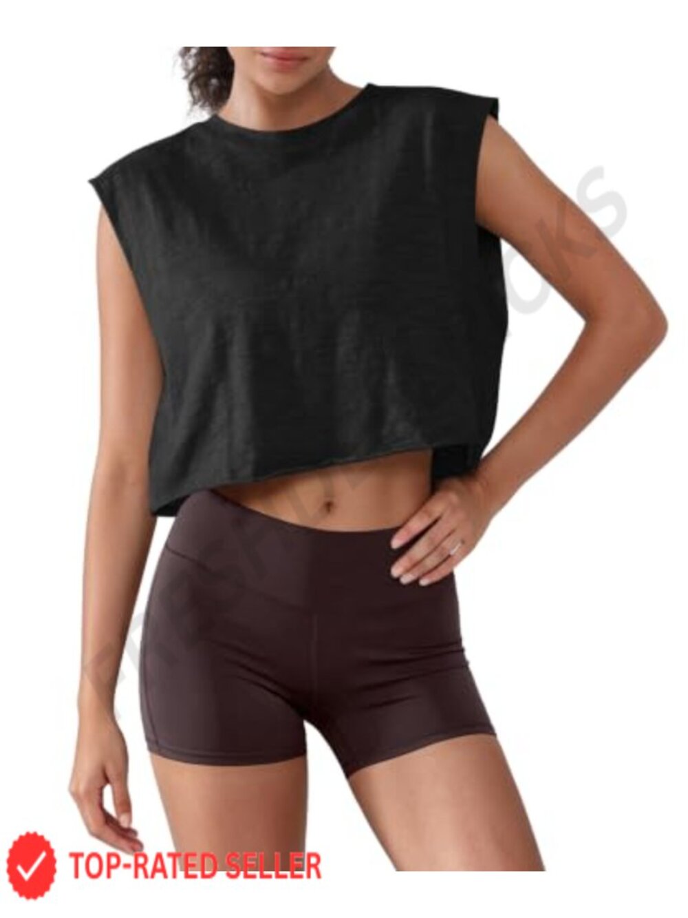 Women's 100% Cotton Cropped Workout Tank Rolled Hem Sleeveless Gym Top